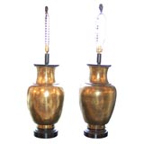Impressive Pair of Hammered Brass Lamps Impressive Pair of Hammered Brass Lamps