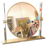 Karl Springer large vanity  make up brass and chrome mirror.