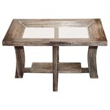 Paul Frankl dark walnut limed oak and glass side table.