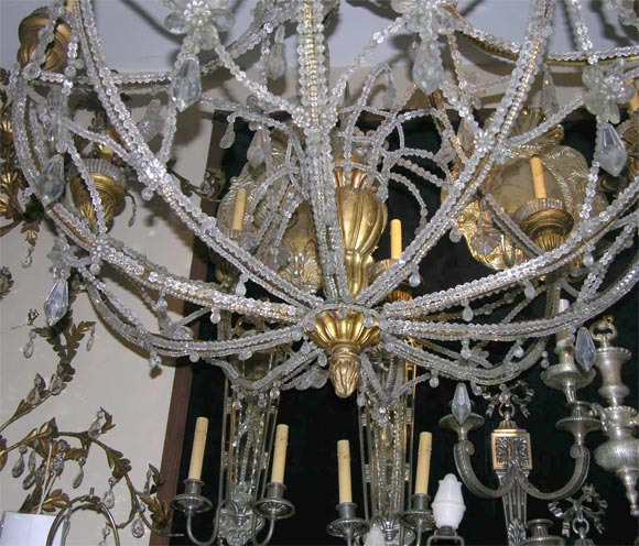 Italian Large Giltwood and Crystal Chandelier For Sale