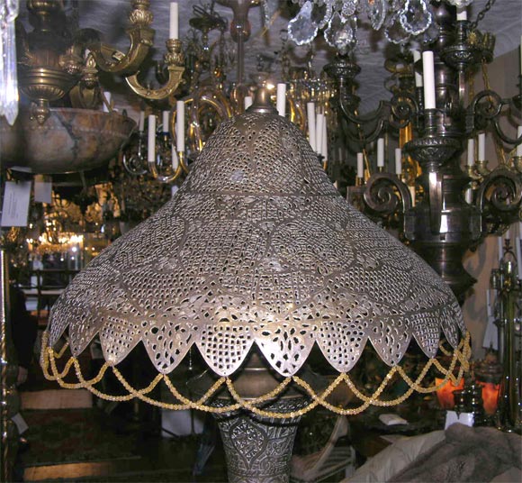 Middle-Eastern Floor Lamp with Pierced Metal Shade In Excellent Condition In New York, NY