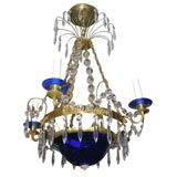 Swedish Chandelier with Cobalt Blue Glass Base and Bobeches
