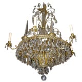 Swedish 6- Arm Bronze & Crystal Chandelier