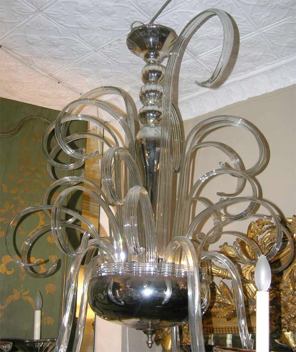 Italian Large Art Deco Glass Chandelier For Sale