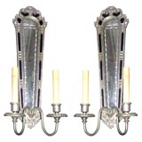 Set of 10 Silver Sconces with Mirror Backplate