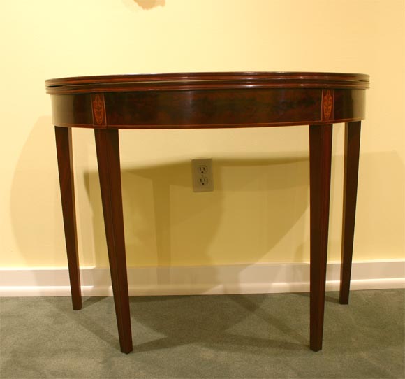 18th c. Exceptional Demilune Tea Table with Detailed Inlay