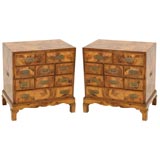 A Pair of Italian Olive Burl Campaign Style Chests on Feet