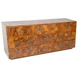 A Beautiful Olive Burl Campaign Style Chest of Drawers