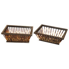 Porcupine Quill, Ebony and Ivory Letter Baskets