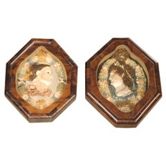 Pair of Silk Applique Portraits of Roman Emperors