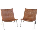 Pair of PK22 Leather and Stainless Steel Chairs, 1950
s Pair of PK22 Leather and Stainless Steel Chairs, 1950
s
