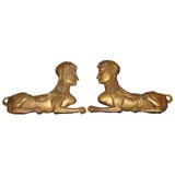 Pair of Italian Carved Giltwood Sphinx Appliques
