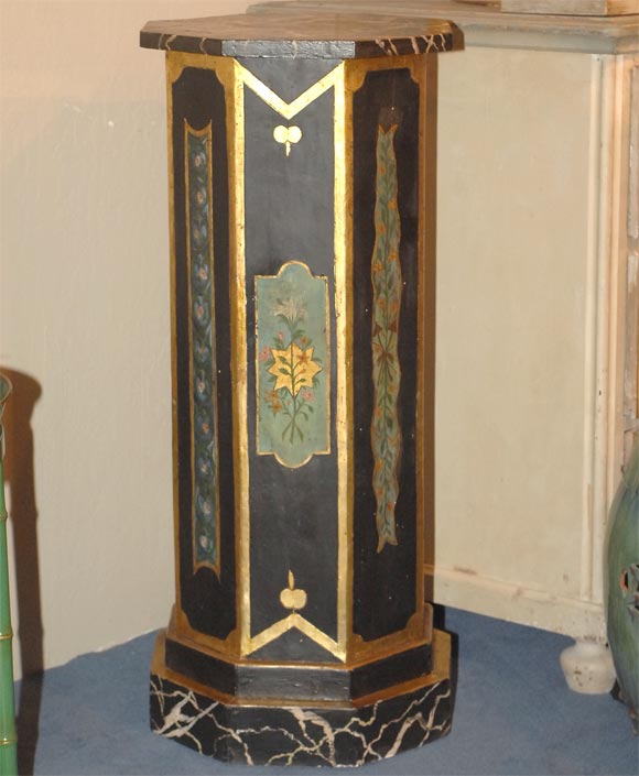 French Pair of Aesthetic Faux Marble, Parcel Gilt and Painted Pedestals