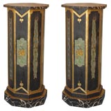 Pair of Aesthetic Faux Marble, Parcel Gilt and Painted Pedestals
