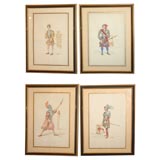 Set of 4 Hand-Colored Portraits Carbone Studies of Soldiers