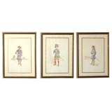 Set of Three Hand-Colored Studies of Soldiers