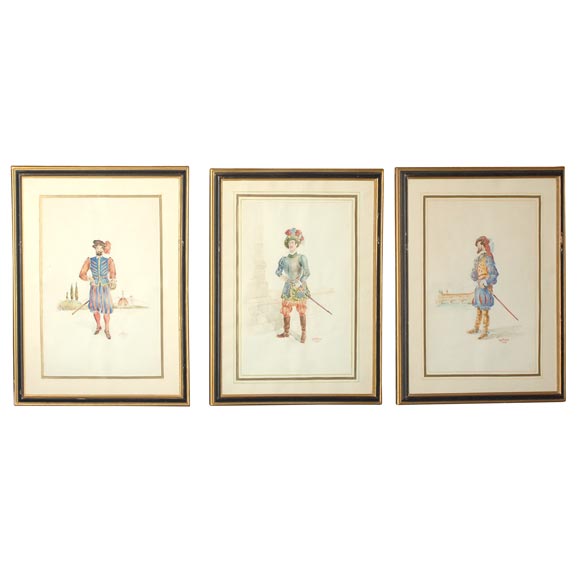 Set of Three Hand-Colored Studies of Soldiers For Sale