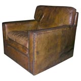 Jean-Michel Frank Style Leather Upholstered Cube Form Armchair