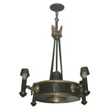Tole Chandelier with Tarnished Brass Detail