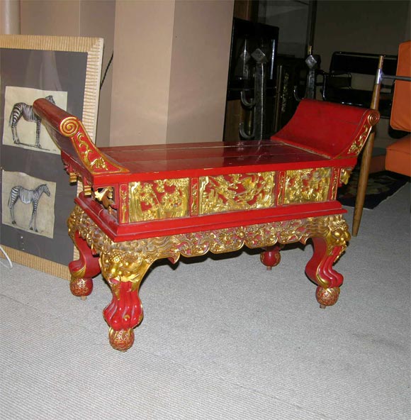 Tony Duquette Red lacquer stool
