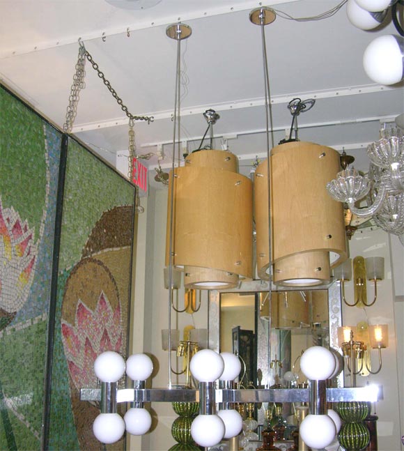 Twelve light rectangular chrome chandelier