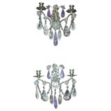 Antique Pair of Rock Crystal and Amethyst Sconces