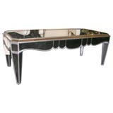 Scalloped Mirrored Cocktail Table with Silver Wood Trim