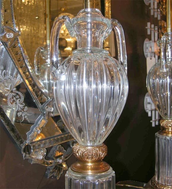 Pair of Crystal Urn Lamps 1