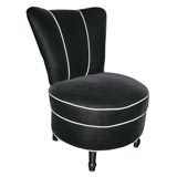 Black Velvet Slipper Chair with White Piping