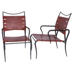 Vintage Pair of French Iron and Leather Chairs