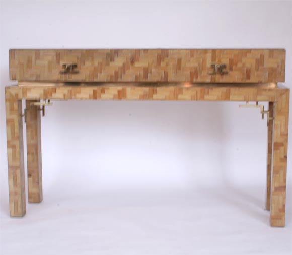 French console by Maison Jansen of bamboo marquetry.