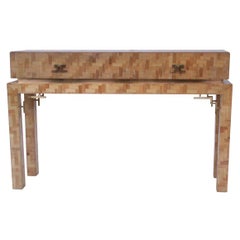 Vintage French console by Maison Jansen of bamboo marquetry.