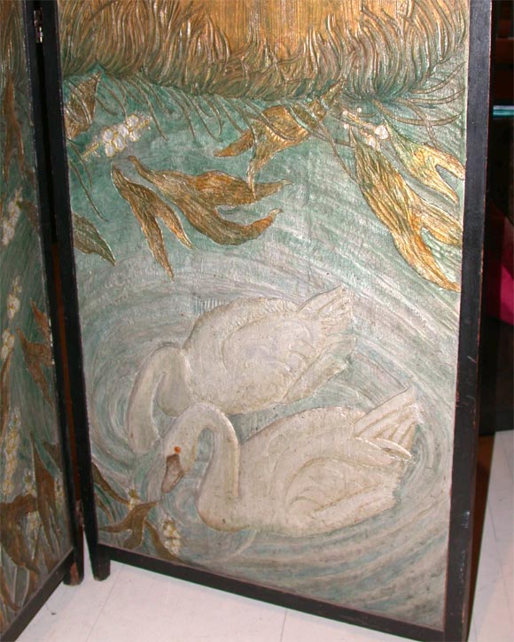 Three panel Screen with Asian Motif For Sale 2