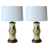 Vintage Pair of Back-Painted Decoupage Lamps
