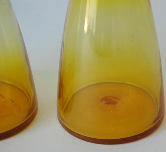Blown Glass Pair of Blenko Glass Decanters For Sale