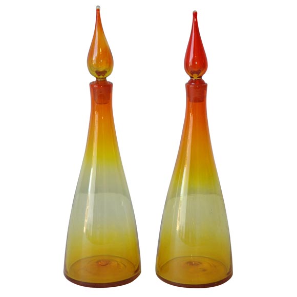 Pair of Blenko Glass Decanters For Sale