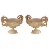 Amazing Pair of Cast Iron Urns with Rams Heads.