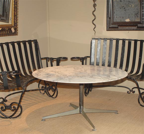 Iron and marble top table by Knoll