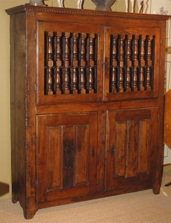 18th c. Walnut Cupboard  Open Spindle Top