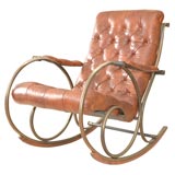 Leather and Brass Rocking Chair