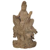 C. 1890 Chinese Wood Female Figure With Lotus