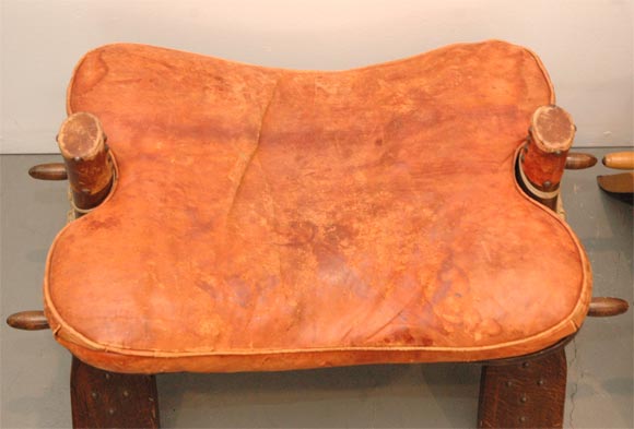 Leather Pair of Camel Saddle Stools