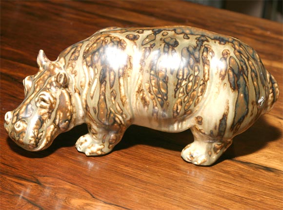 Lovely, chubby hippo by Knud Kyhn for the Royal Copenhagen Porcelain factory, in smooth earthen tones.