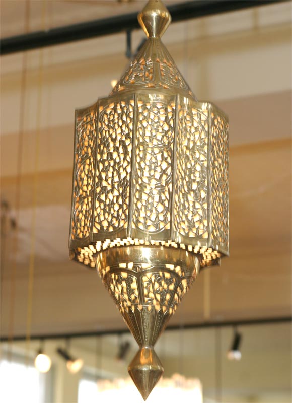 Mid-20th Century Pierced Brass Moorish Lantern