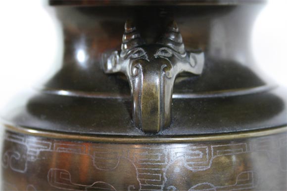 20th Century Meiji Patinated Bronze Ikebana Vase