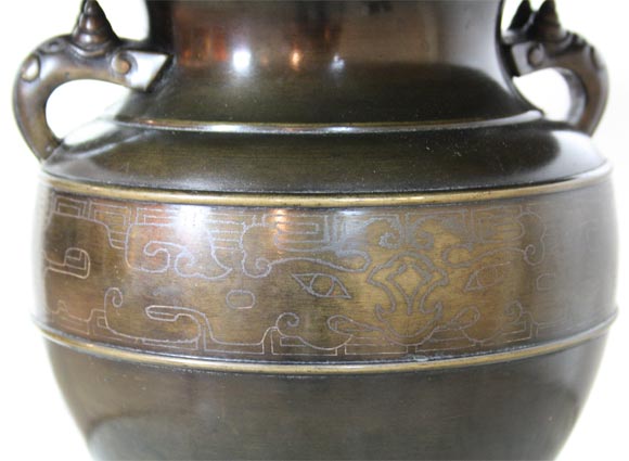 Meiji Patinated Bronze Ikebana Vase 2