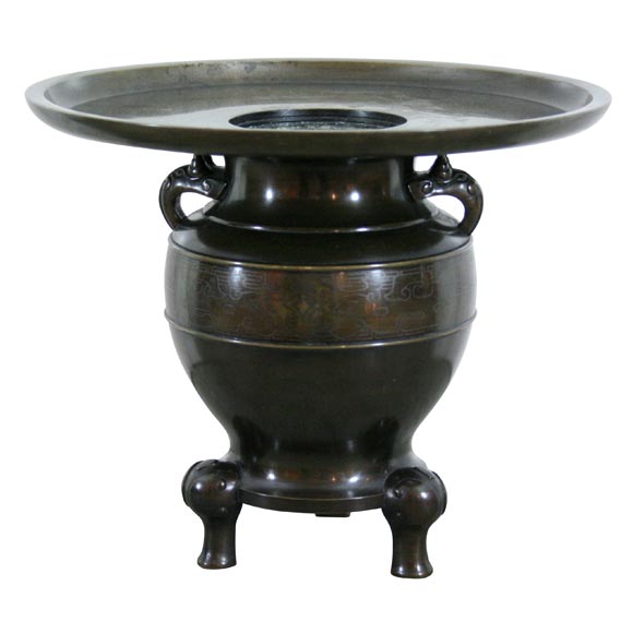 Meiji Patinated Bronze Ikebana Vase