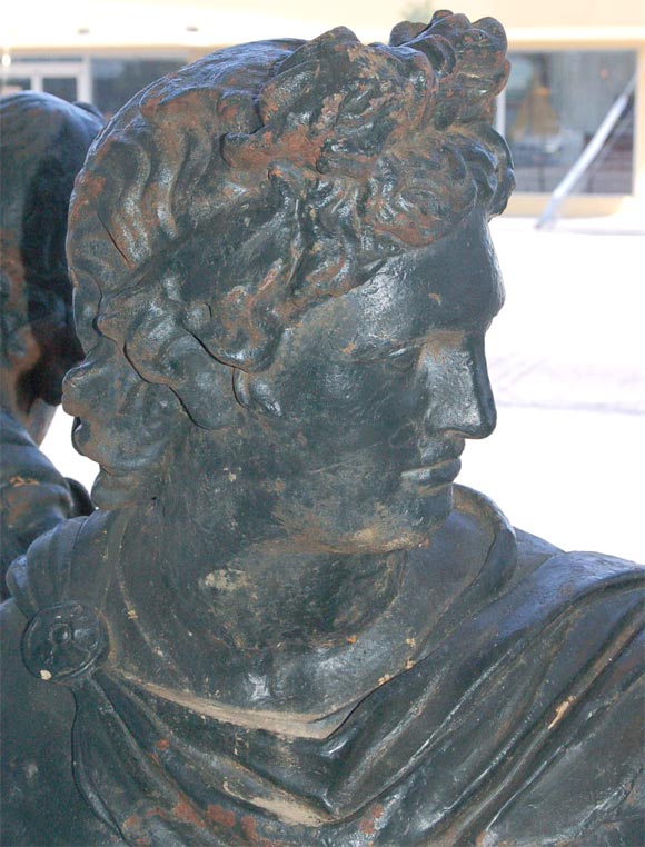 French Large Solid Cast Iron Bust of Apollo 1920s