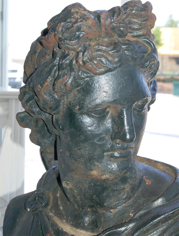 Large Solid Cast Iron Bust of Apollo 1920s 1