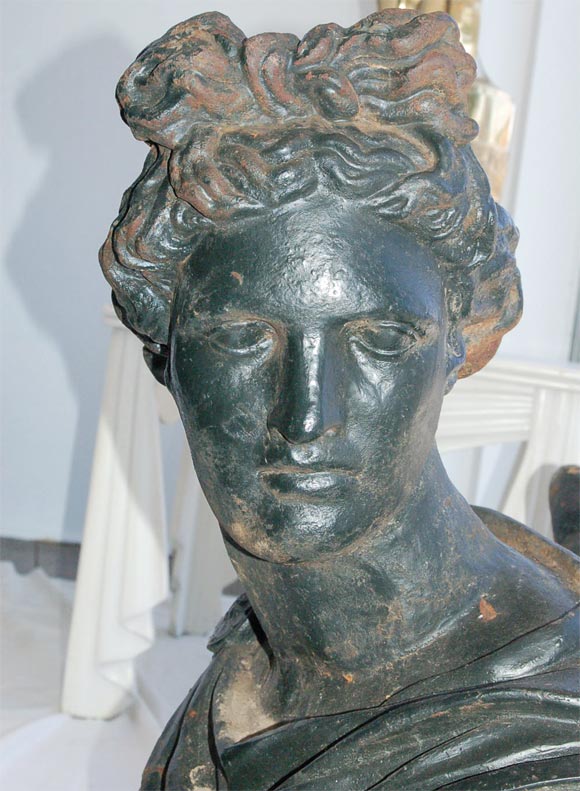 Large Solid Cast Iron Bust of Apollo 1920s 2